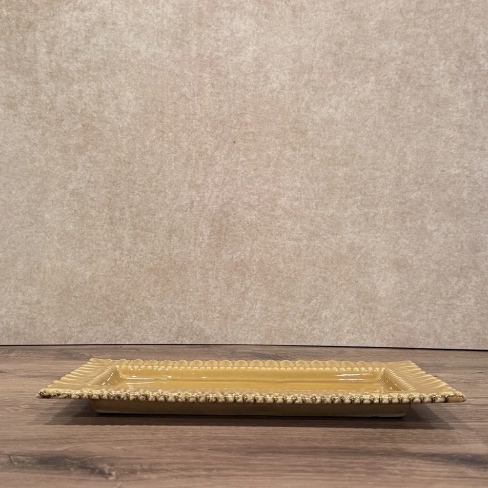 Pier 1 Imports Rectangle Leafed Edge Ceramic Serving Tray/Platter Discontinued